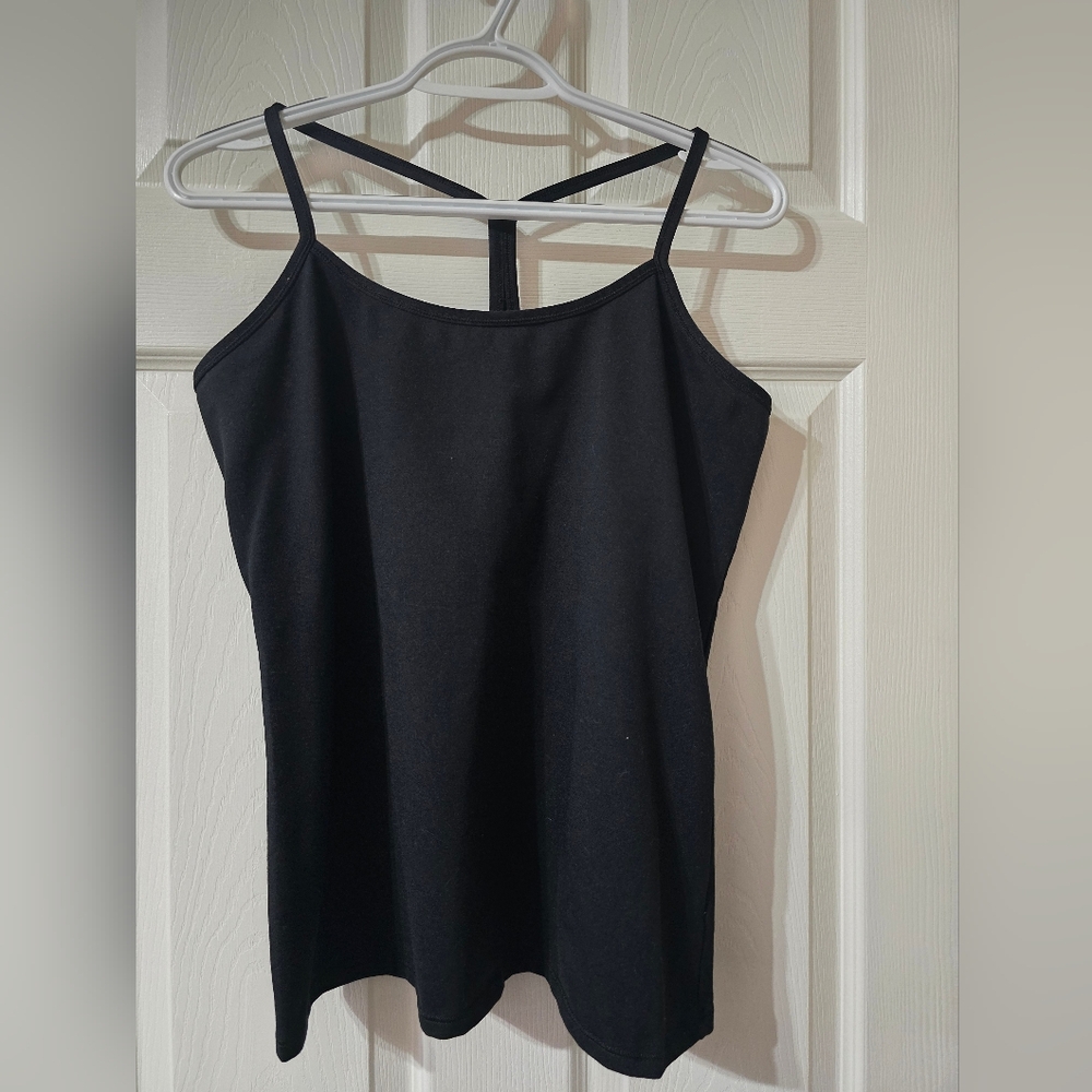 Good American Performance Racerback Tank Top, Black, Built-In Shelf Bra, EUC!